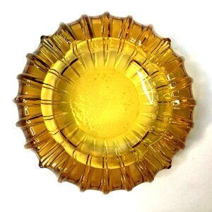 Mid-Century Modern Amber Starburst Ashtray Pressed Glass USA 1950s MCM Retro